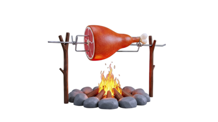 Rotisserie Ham Roasting Over Campfire