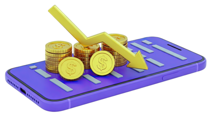 Smartphone with Falling Stocks and Gold Coins