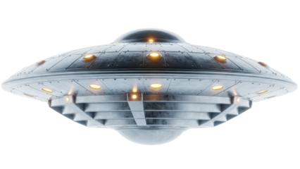 a scifi alien unidentified flying object ufo spaceship isolated on transparent background