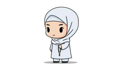 Obraz premium Cartoon character illustration of a young Muslim girl wearing a hijab.