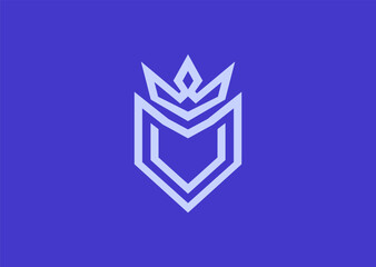 A crown and shield line art logo with bold clean lines, symbolizing royalty, protection, authority, strength, and leadership