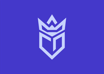 A crown and shield line art logo with bold clean lines, symbolizing royalty, protection, authority, strength, and leadership