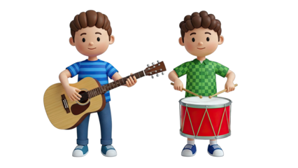 Two cartoon boys playing musical instruments