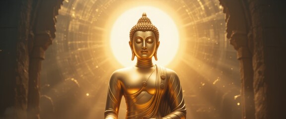 Golden Buddha Statue in Radiant Enlightenment