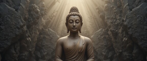 Buddha Meditation in Sunlit Cave