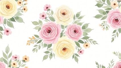 watercolor floral wallpaper of roses bouquet, soft paint strokes, pastel palette, seamless background pattern
