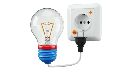 Light bulb connected to a wall socket