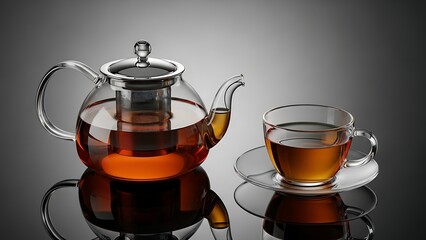 Glass Teapot with Tea on Minimal Table
