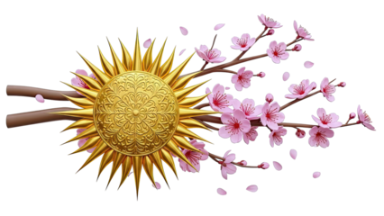 Golden Sun Emblem with Cherry Blossoms