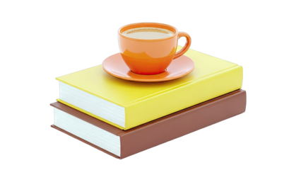Orange Coffee Cup on Stacked Books