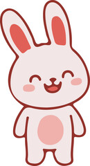 A cute, happy, and smiling cartoon pink rabbit with rosy cheeks standing upright.