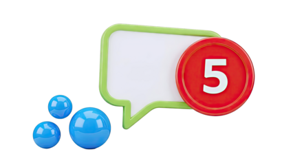 Speech Bubble Notification with Number 5 and Blue Spheres