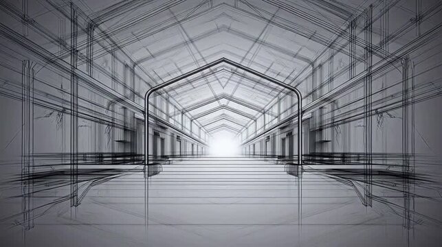 Architectural blueprint of a long corridor