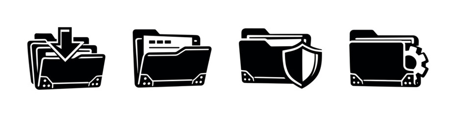 Folder vector icons set with document and security symbols