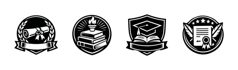 Academic achievement vector icons set: education symbols, diploma, graduation, books
