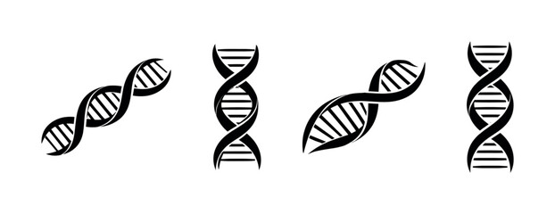 Dna helix vector icons set: genetic science elements, biotechnology symbols