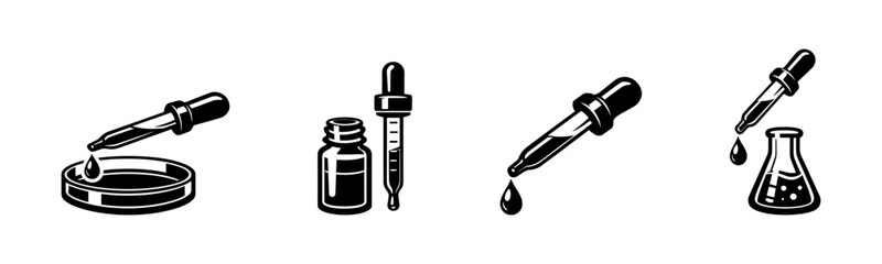 Laboratory equipment icons set. vector icons set with pipette, flask, and beaker