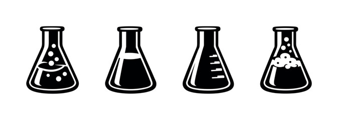 Chemistry vector icons set: lab flasks collection for science and education