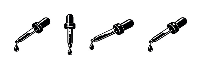 Pipette vector icons set. dropper symbols collection. medical, science, laboratory tools.