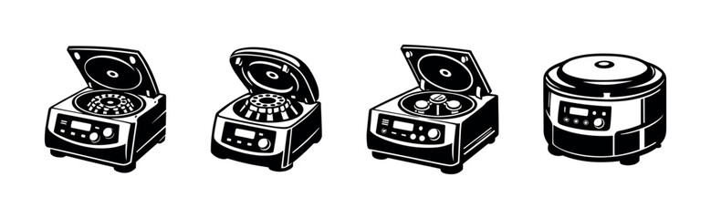 Lab equipment vector icons set. centrifuge machines, lab tools, scientific equipment