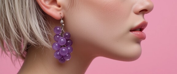 Chic Purple Grape Earring on Blonde Woman