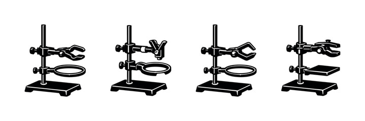 Lab equipment vector icons set with clamps, supports, and stands