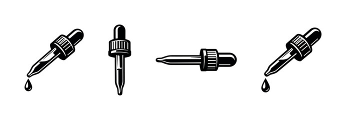Pipette vector icons set: dropper designs, medical tools, lab equipment