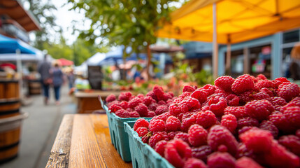 Farmers market in British Columbia with local berries, artisan goods and friendly vendors