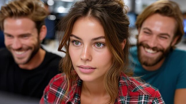 Shared Focus, United Emotions: Capturing an intimate moment as three people share an engaging experience, their expressions revealing connection and understanding.