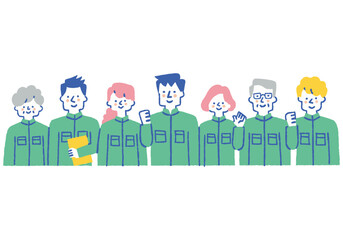 Staff of diverse ages wearing work clothes_color