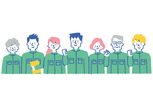 Staff of diverse ages wearing work clothes_color