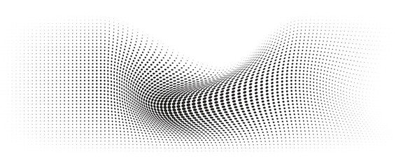 Flowing Wave Dot Halftone Pattern: Curve Gradient Shape on Transparent Background. Suitable for AI, Tech, Network, Digital, Science, and Technology Themes.