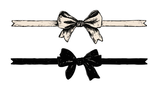 Ilustra&ccedil;&atilde;o vetorial de la&ccedil;os de fita desenhados &agrave; m&atilde;o, um claro e outro escuro, ideais para presentes, convites e decora&ccedil;&otilde;es com fundo transparente.