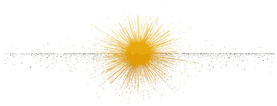 Explos&atilde;o de luz dourada com part&iacute;culas em dispers&atilde;o, ideal para projetos de design gr&aacute;fico e conceitos de energia em fundo transparente.