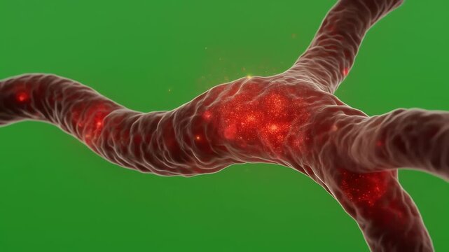 Anti Redness Calming Treatment on Inflamed Blood Vessels with Shrinking Effect Against Green Screen Background CGI Animation for