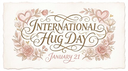 International Hug Day January 21 hand-lettering poster elegant calligraphy script romantic design