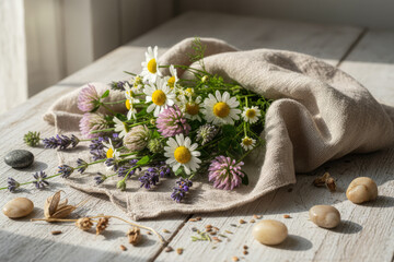 Wildflowers on Linen Still Life