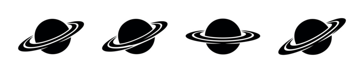 Planet vector icons set. collection of black and white space symbols. astronomy and cosmos