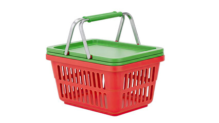 Fototapeta premium Red and Green Shopping Basket with Metal Handles