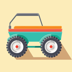 Top-Down View Beach Wagon Cart Vector, Colorful All-Terrain Trolley for Summer Vacation and Outdoors