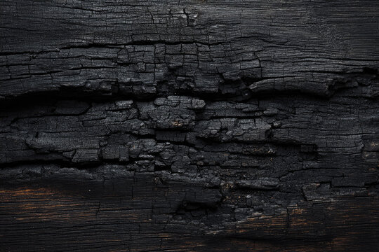 Yakisugi wood texture features dramatic charred surface with deep cracks and rich black tones creating rustic and natural pattern ideal for backgrounds and design