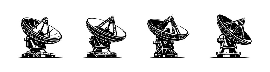 Satellite dish vector icons set. communication, radar, technology, space symbols