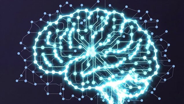 Artificial Intelligence Brain Concept - A Digital Mindscape Visualization.