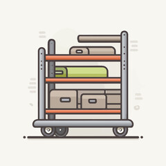 Flat Vector Icon of a Heavy-Duty Industrial Tool Cart with Metal Shelves and Wheels for Workshop Storage and Garage Organization