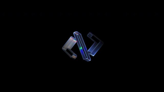 Abstract glass coding symbol rotating in darkness