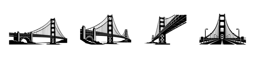 Obraz premium Golden gate bridge vector icons set in flat style, architecture symbol collection