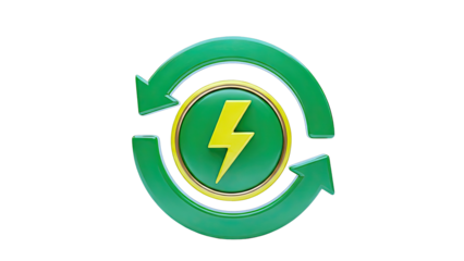 Green Recycling Arrows Around Yellow Lightning Bolt Symbol