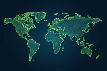 world map with green lines on a dark blue background Generative AI