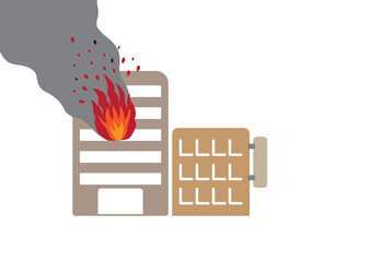 煙と炎が上がる火事のイラスト、ビルバージョン © Playroom