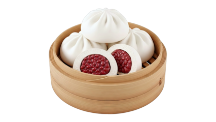 Steamed Buns with Red Bean Filling in Bamboo Steamer